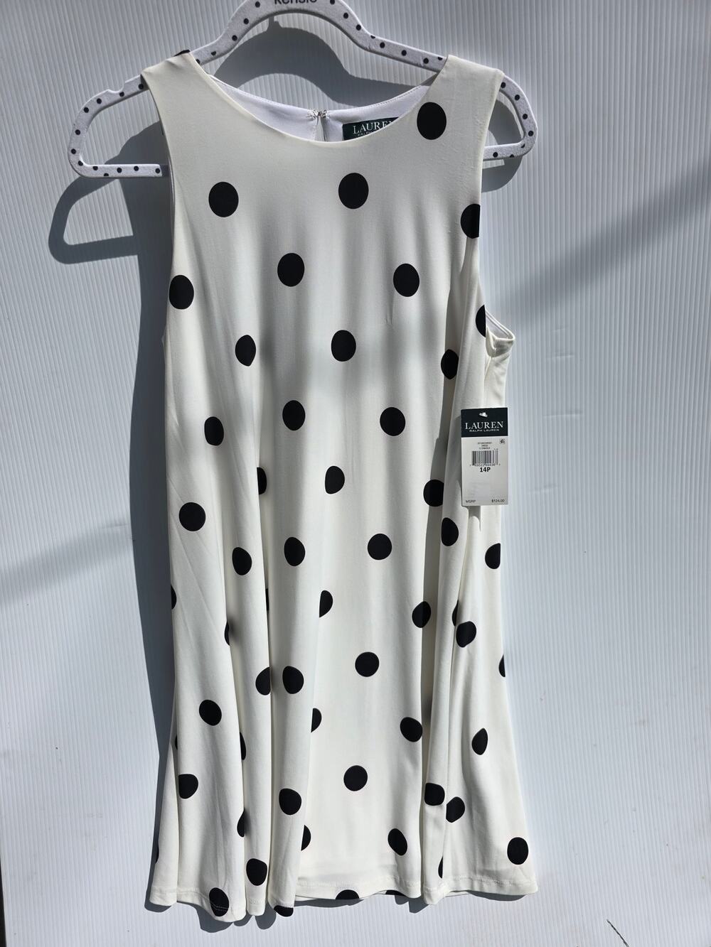 Lauren Ralph Lauren Cream Black Polka Dot Shift Dress Size 14P Wedding guest